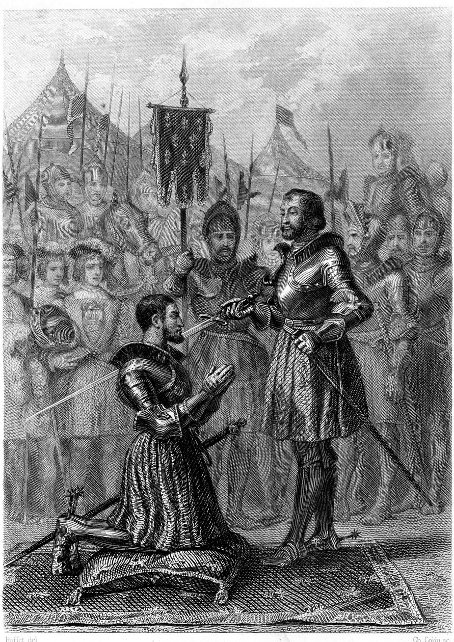 François 1er, chevalier armé après la bataille de Marignan (1515). 19ème siècle (gravure) - French School