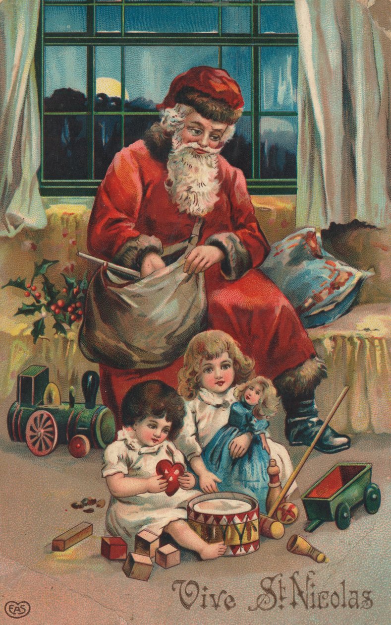 Carte de Noël française (lithographie couleur) - French School