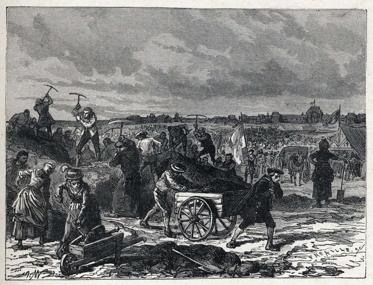 Révolution française : travaux du Champ-de-Mars à Paris, pour préparer la Fête de la Fédération en 1790 - French School