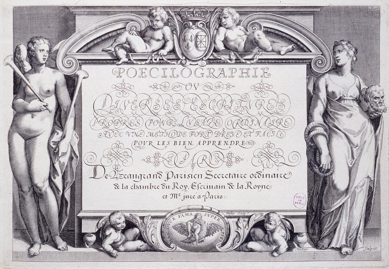 Calligraphie française : Poecilographie, frontispice, par Baptiste de Beaugrand en 1606 - French School