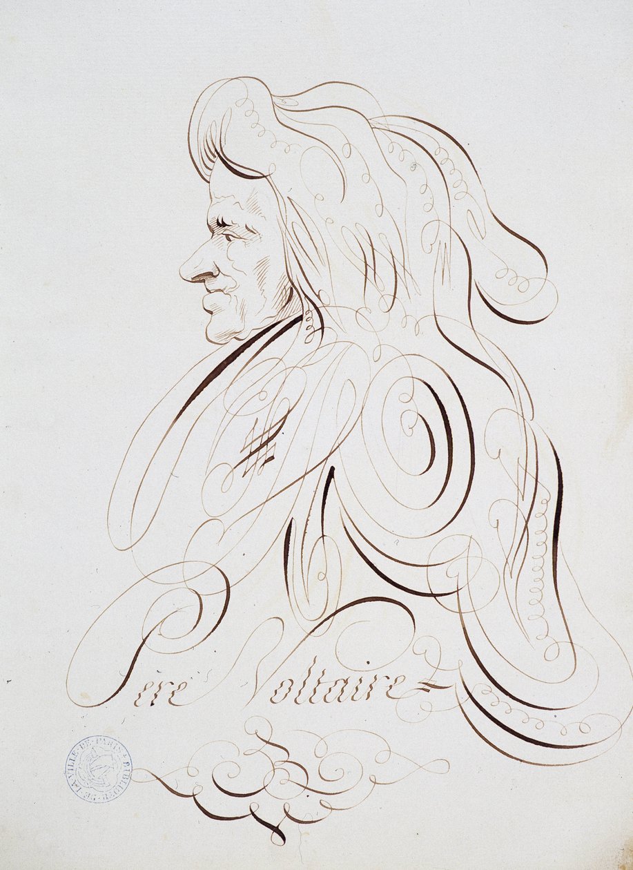 Calligraphie française : Portrait du Père Voltaire par Bernard de Paris vers 1780. Bibliothèque historique de la ville de Paris - French School
