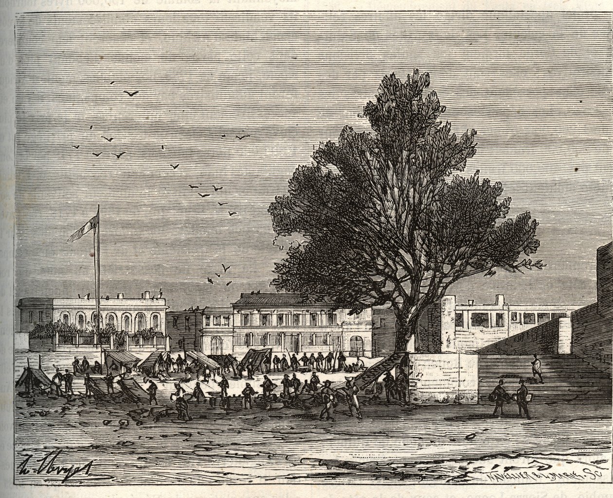 Colonies françaises en Afrique - Place du gouvernement à Gorée - gravure dans "La France illustrée : géographie, histoire, administration statistique" par V.A. Malte-Brun. 1884 - French School