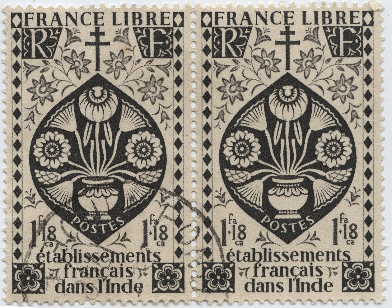 Établissements français en Inde - FRANCE LIBRE et Croix de Lorraine - Timbre 1942 - French School