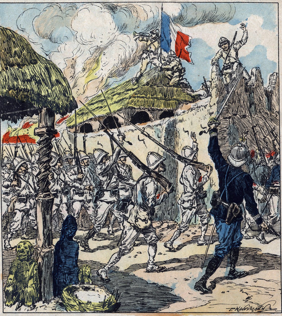 Expédition française au Dahomey (actuel Bénin). Les troupes françaises entrent à Abomey le 17 novembre - French School