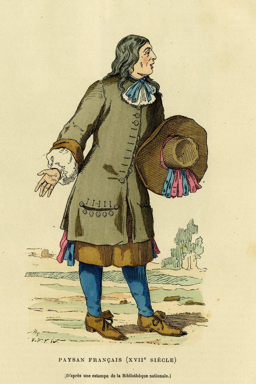Costume de paysan français au XVIIIe siècle. Gravure en couleurs d