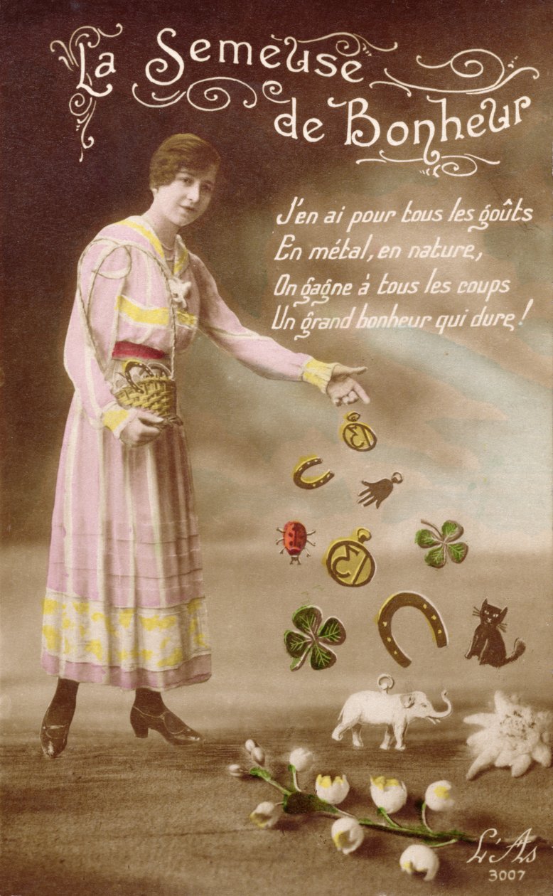 Carte postale française représentant La Semeuse de Bonheur, 29 mars 1914 - French School