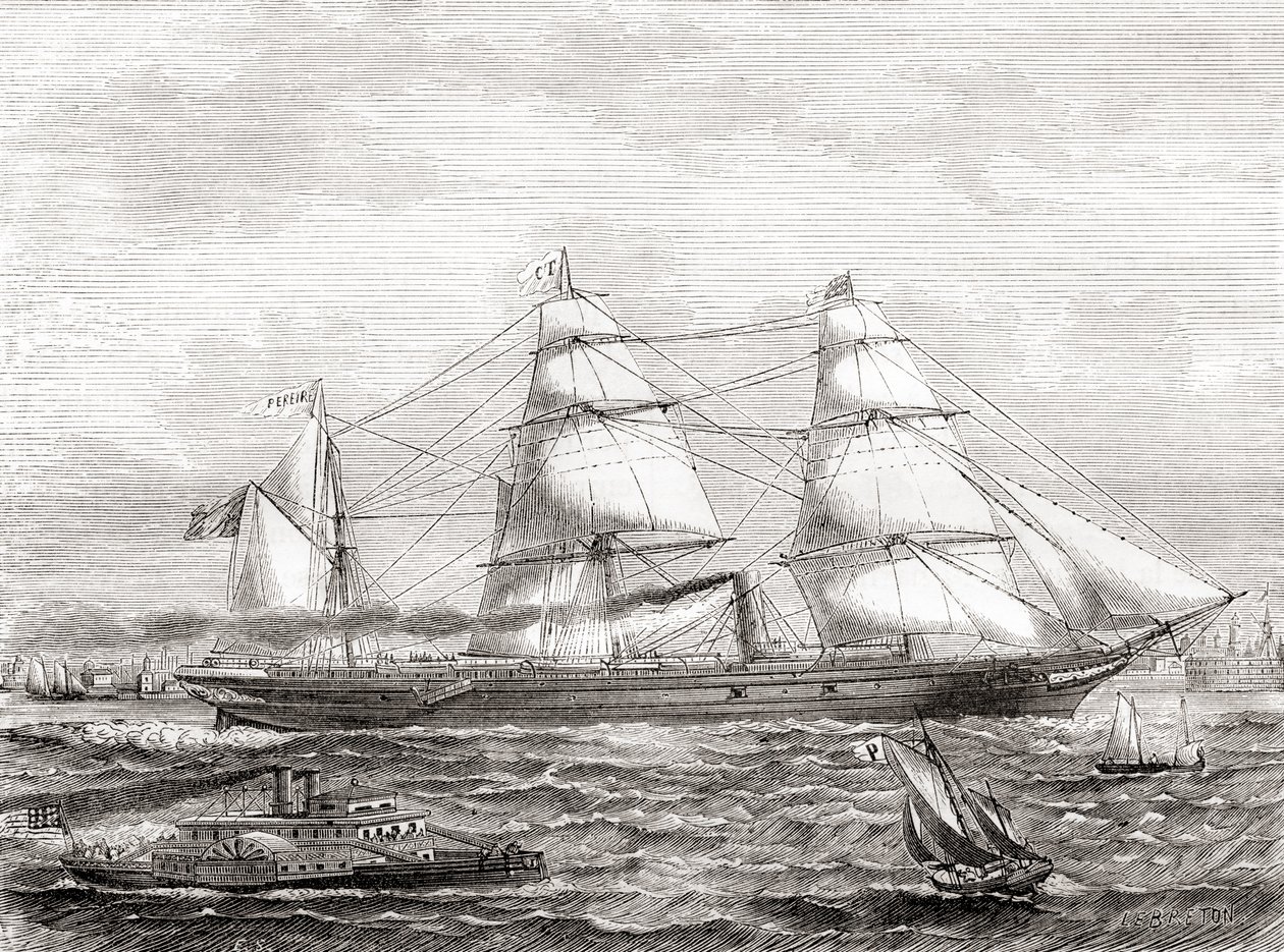 Paquebot transatlantique français à vapeur Pereire (1866-1888), de Les Merveilles de la Science, pub.1870 - French School