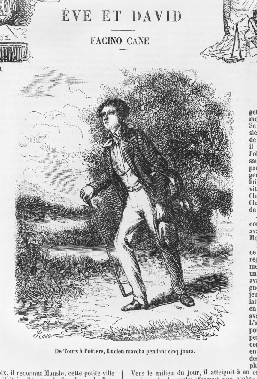 De Tours à Poitiers, Lucien de Rubempré marchant pendant cinq jours, illustration de 