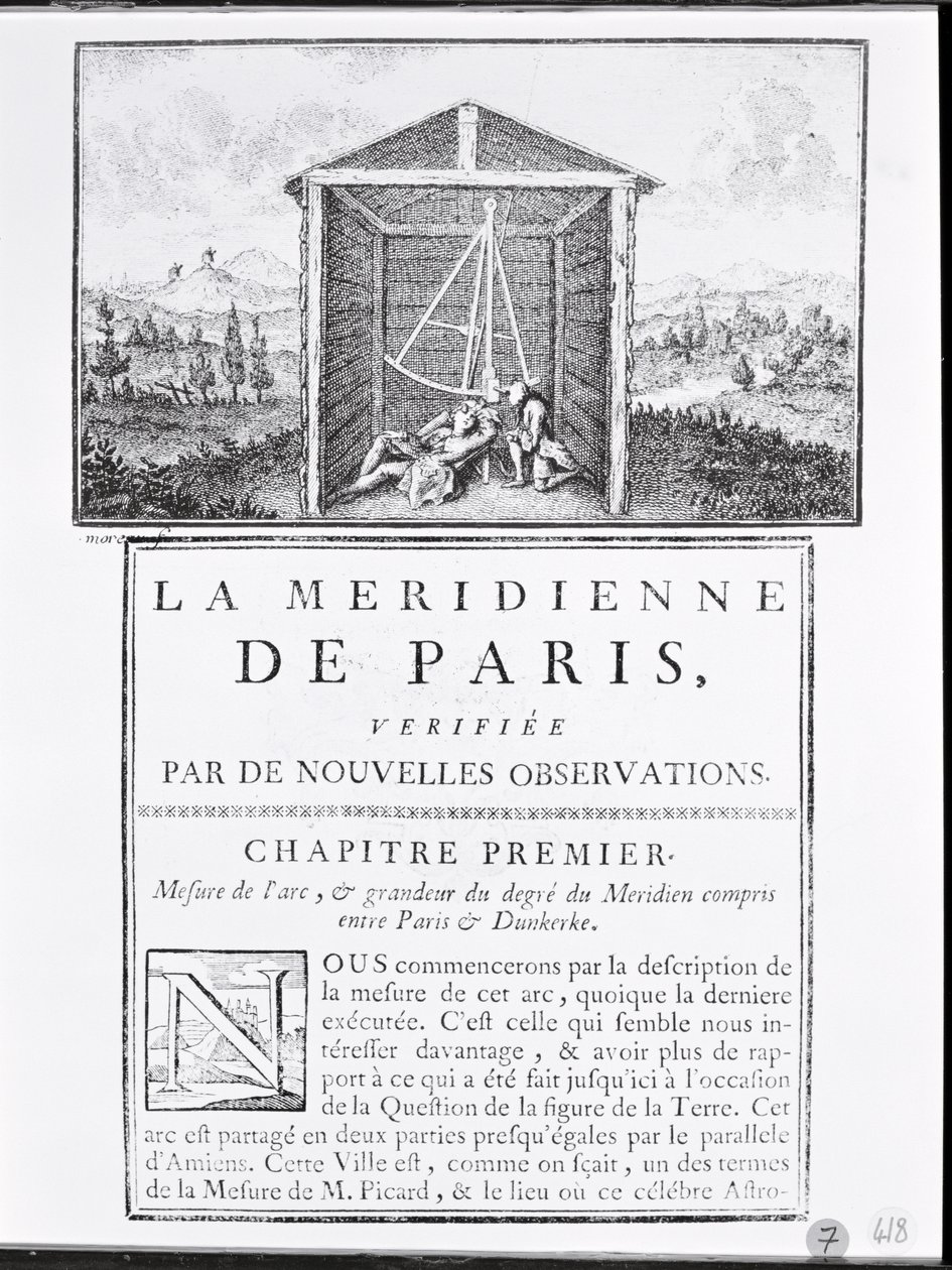 Première page du premier chapitre de La Méridienne de Paris par César-François Cassini de Thury, 1744 - French School