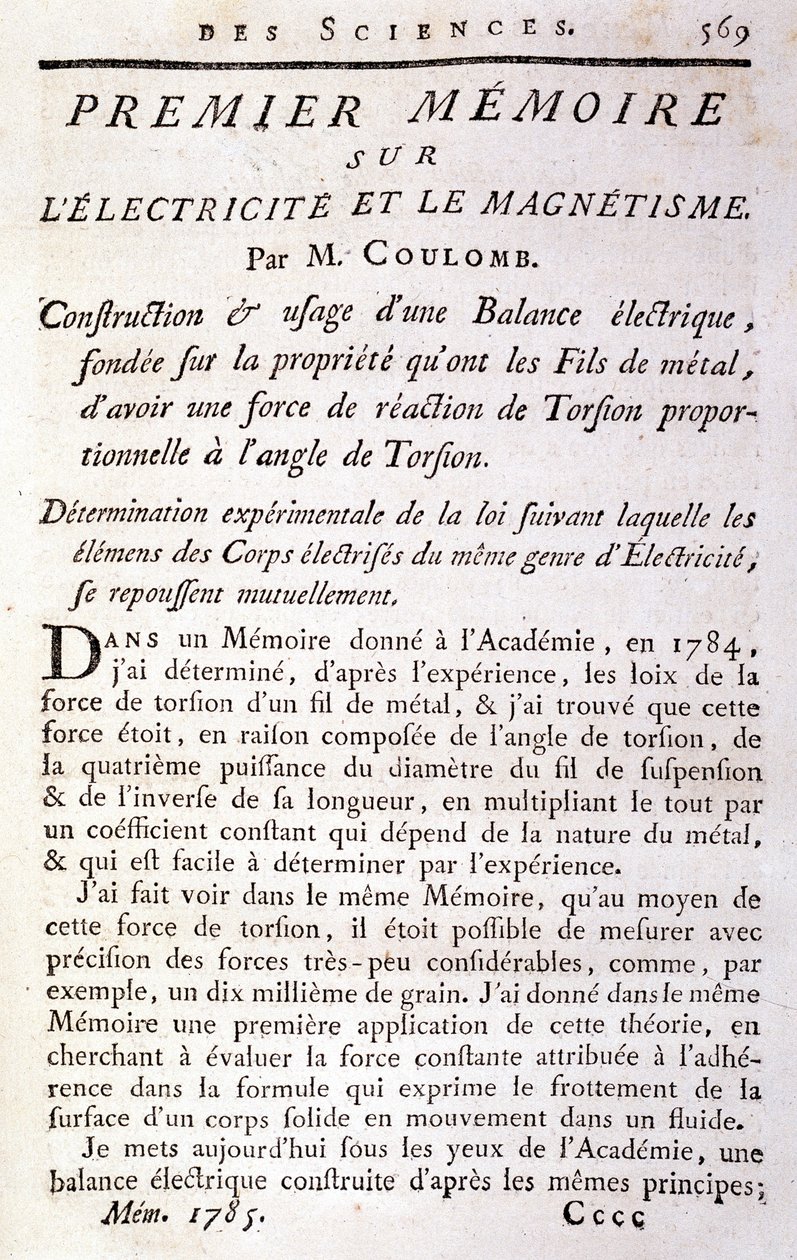 Frontispice du livre "Premier mémoire sur l