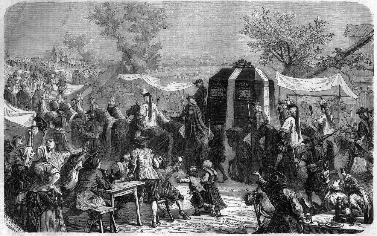Funérailles de Louis XIV en 1715. Gravure dans « Histoire des Papes-Rois-Reines et Empereurs à travers les siècles » par Maurice Lachatre - French School