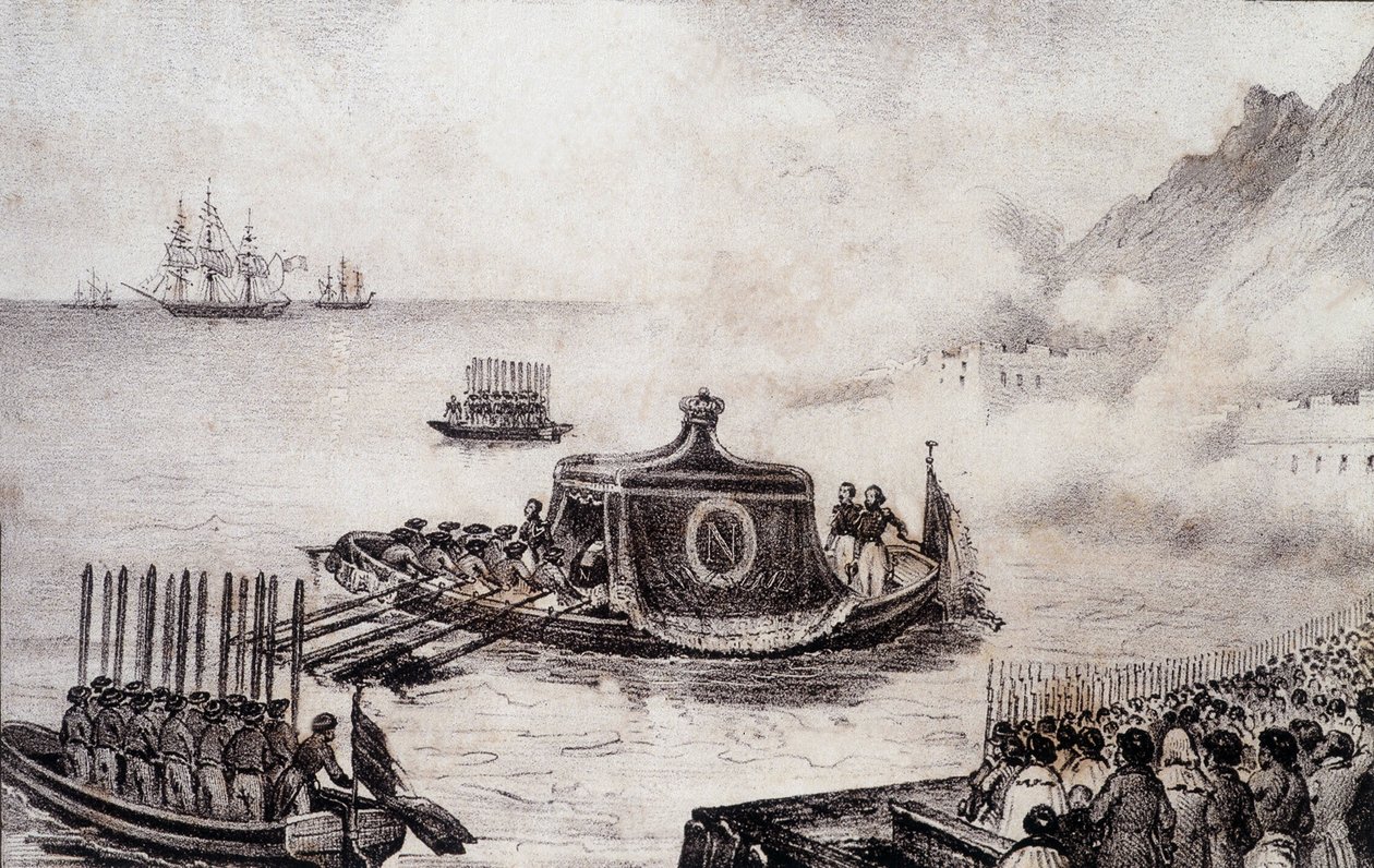 Funérailles de Napoléon Ier : départ de Sainte-Hélène - dessin de Levilly, dans « Peinture historique des funérailles de Napoléon » par M. St Maurice, vers 1851 - French School