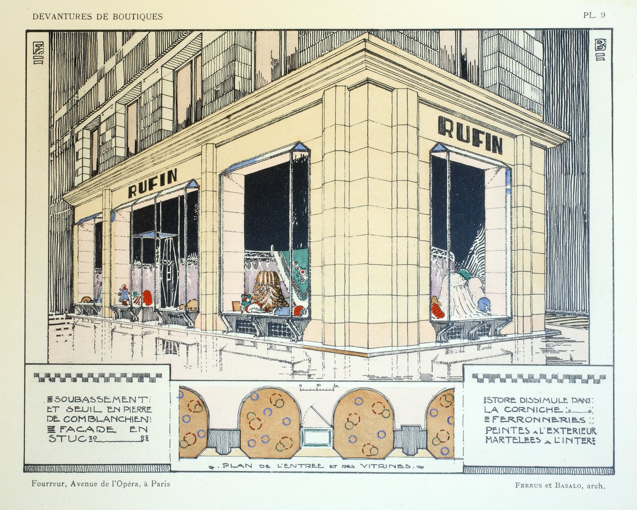 Fourreur, Planche 9, illustration de Devantures de Boutiques par Louis-Pierre Sezille, Paris, 1927 - French School