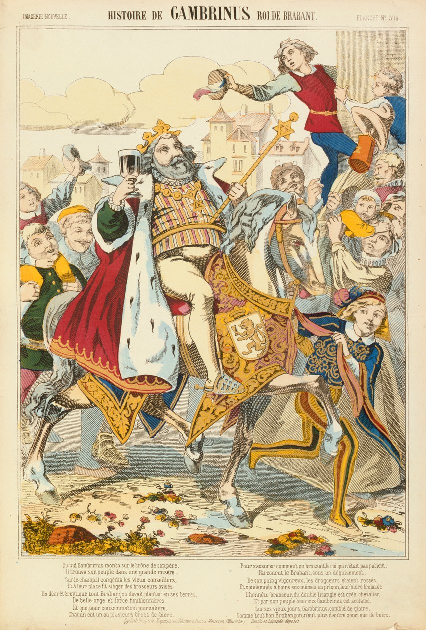 Gambriunus, roi légendaire de Flandre, feuille publiée par Verlag Haguenthal, Pont-à-Mousson, 1860 - French School
