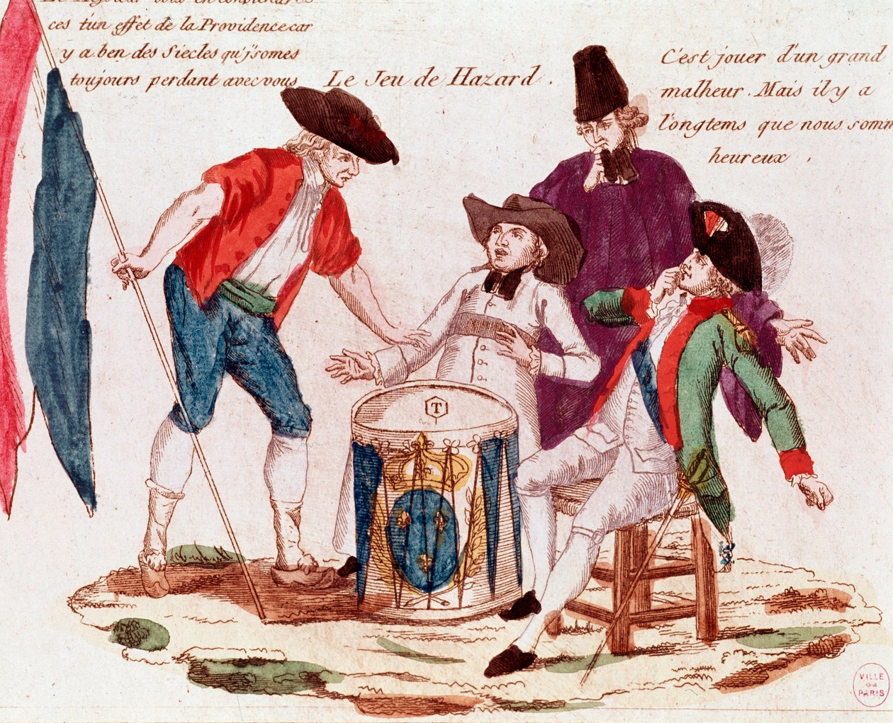 Jeu de hasard joué par les Trois États (clergé, tiers-état et noblesse) (gravure, fin du 18e siècle) - French School