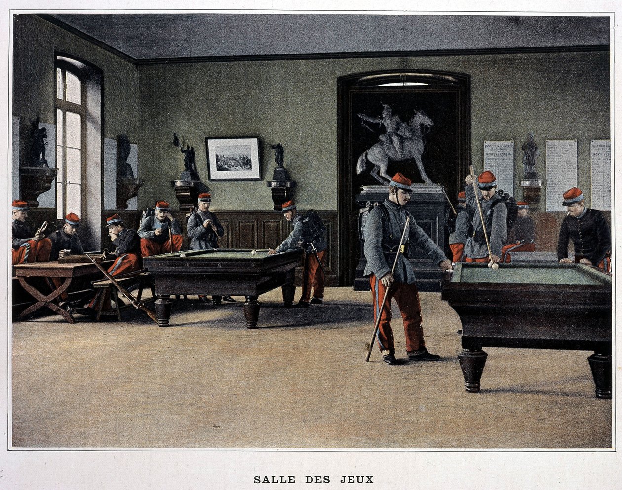 Salle de jeux : soldats jouant au billard et à partir de - dans « Album militaire » - infanterie - French School