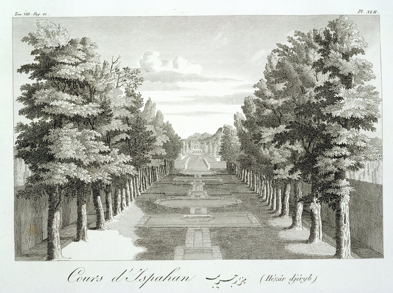 Jardins à Tshehar-Bagh, Ispahan, de Voyages du Chevalier Chardin en Perse, et autres Lieux de l
