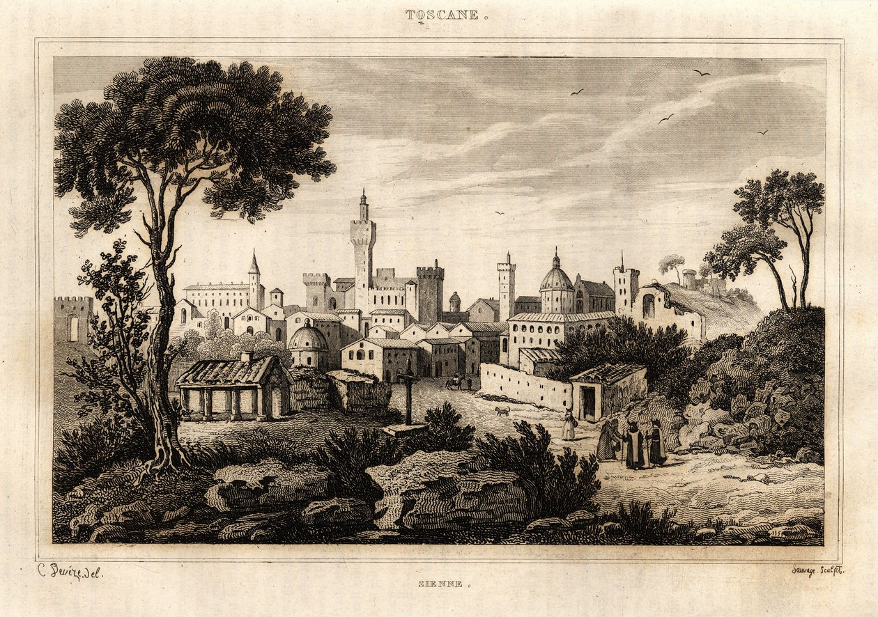 Vue générale de Sienne en Toscane, gravure par C. Deveze dans "Italie pittoresque", éditeur Amable Coste - French School