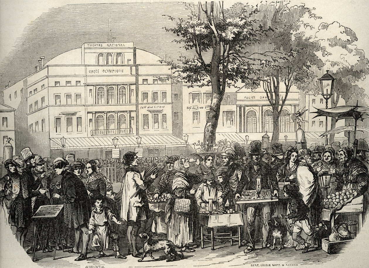 Vue générale du boulevard du Temple à Paris - marchands ambulants - Paris - Vue générale du boulevard du Temple - Marchands ambulants - Gravure dans 