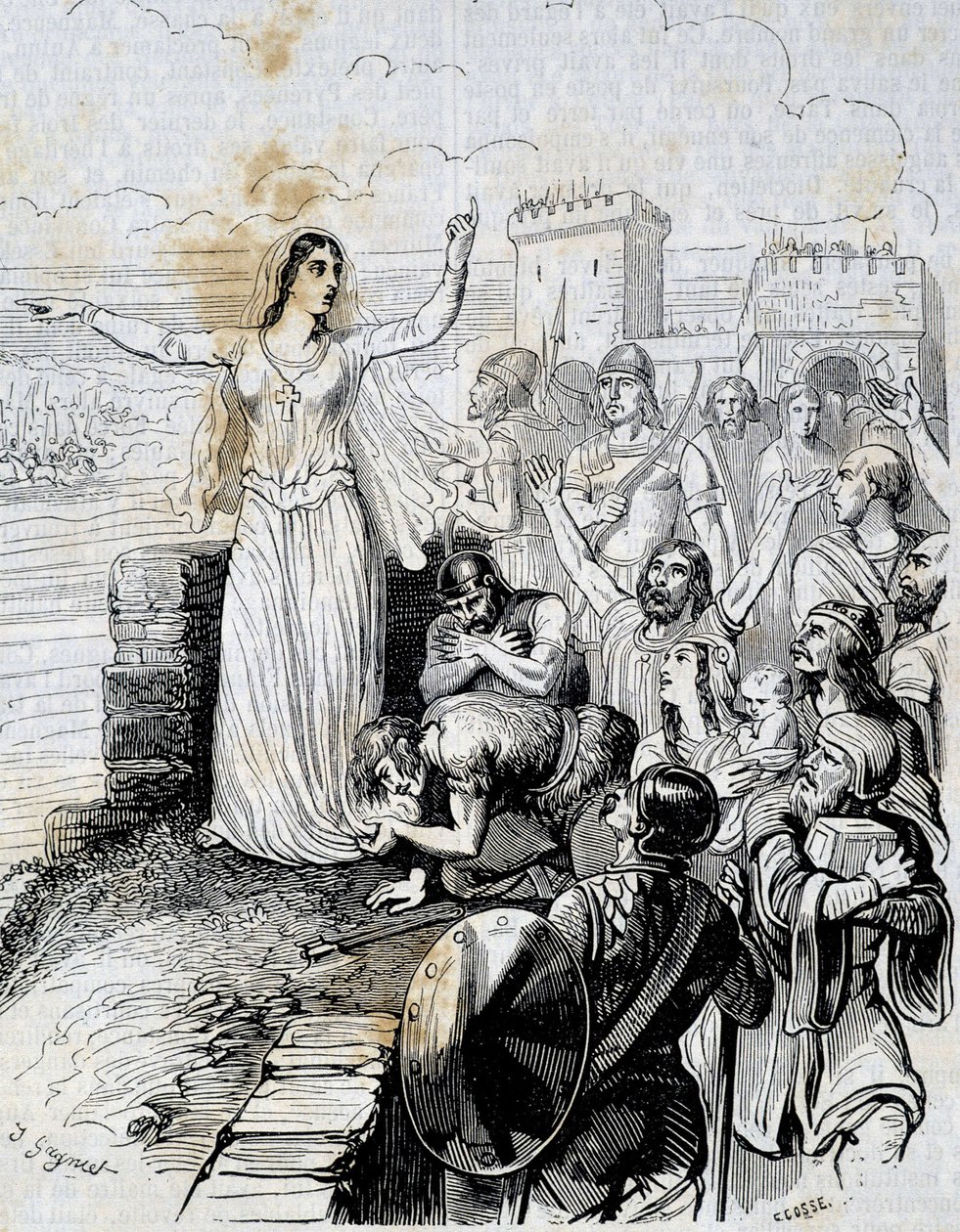Geneviève rassure le peuple de Paris - dans « Histoire de France » par L.-P. Anquetil - French School