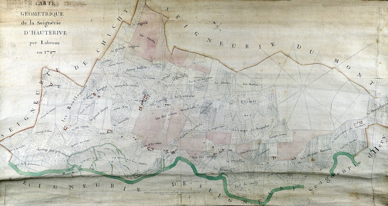 Carte géométrique de la seigneurie de Hauterive par Labrune en 1787 - French School