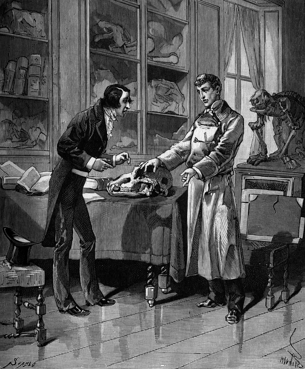 Georges Cuvier (1769-1832), naturaliste français avec un jeune étudiant. dans « Histoire populaire des sciences, inventions et découvertes des premiers siècles à nos jours » par Bitard Adolphe 1880 - French School