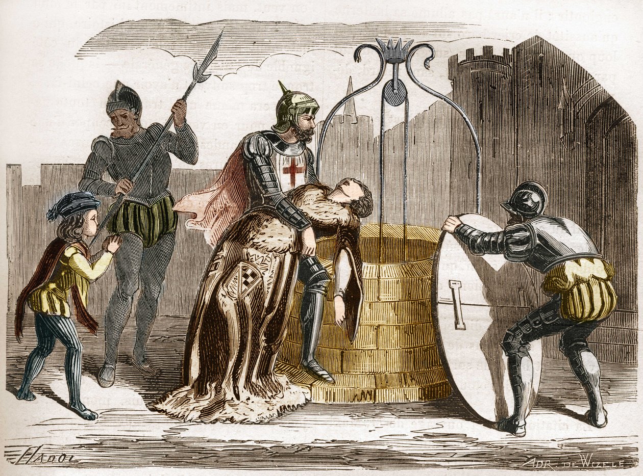 Gilles de Rais (Retz ou Rays) (1404-1440), maréchal de France fait périr sa femme. Gravure dans "L