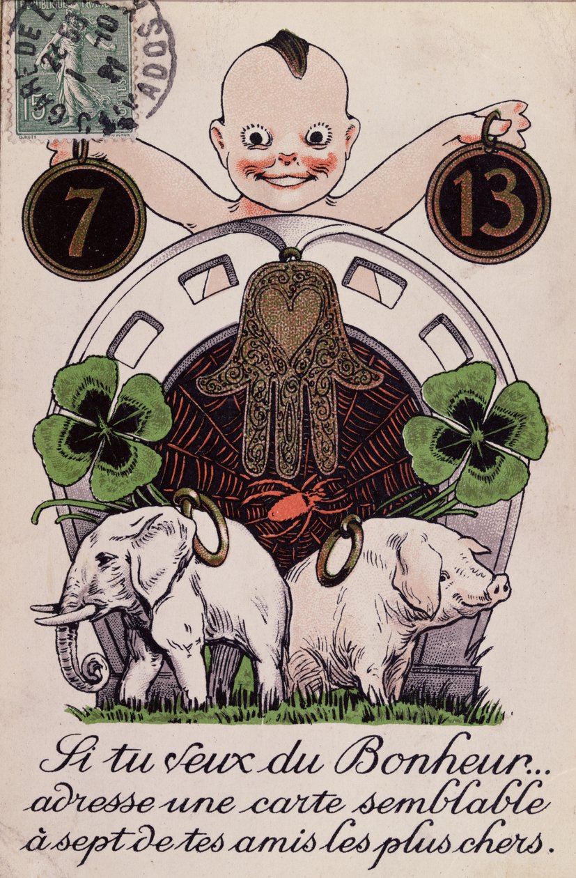 Carte de bonne chance, c.1920 - French School