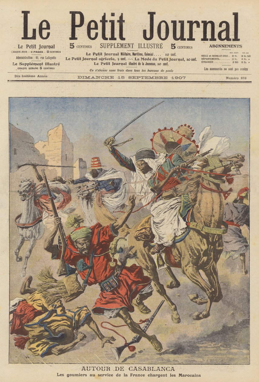 Les Goumiers attaquent les Marocains près de Casablanca (lithographie couleur) - French School