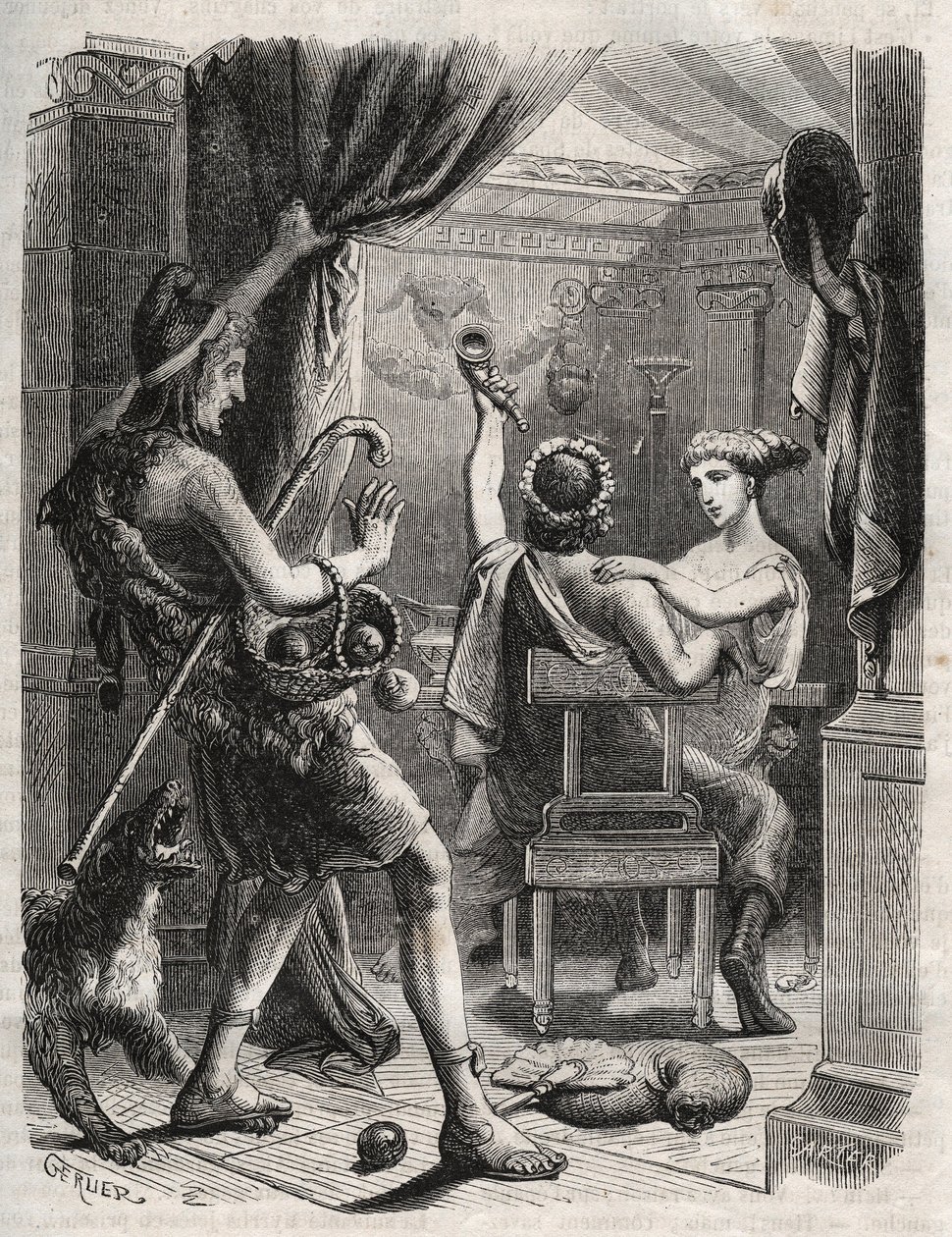 Mythologie grecque : "Ce cri fut poussé par Paris". Paris surprend Hélène avec Périthoos. Gravure de 1871 dans "Histoire Des Cocus Célèbres" par Henry de Kock - French School