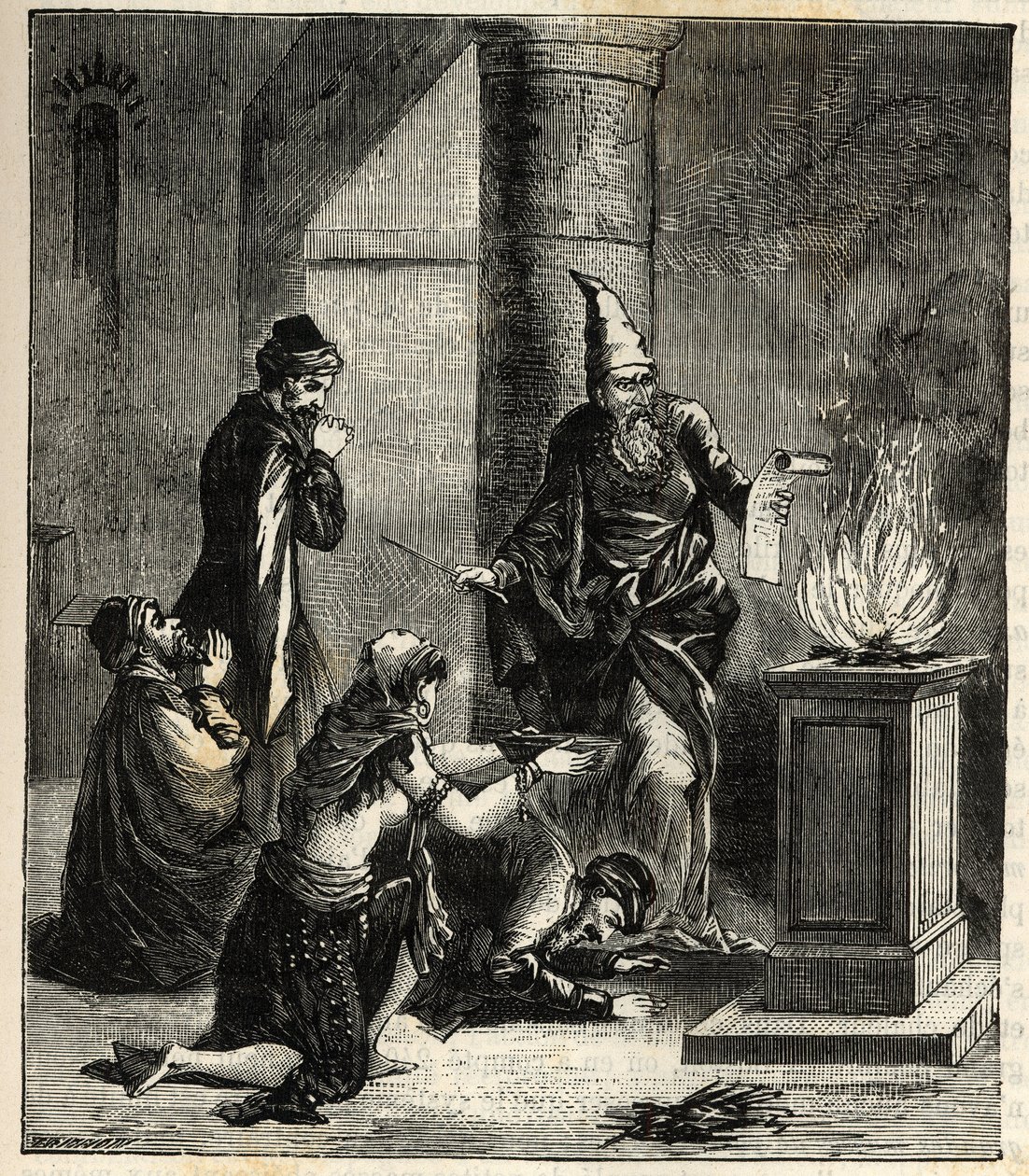 Guèbres (ou Zoroastriens) - Adorateurs du feu - gravure dans «Sciences à la portée de tous - physique et chimie populaires» par Alexis Clerc. Fin du XIXe siècle. Collection privée - French School