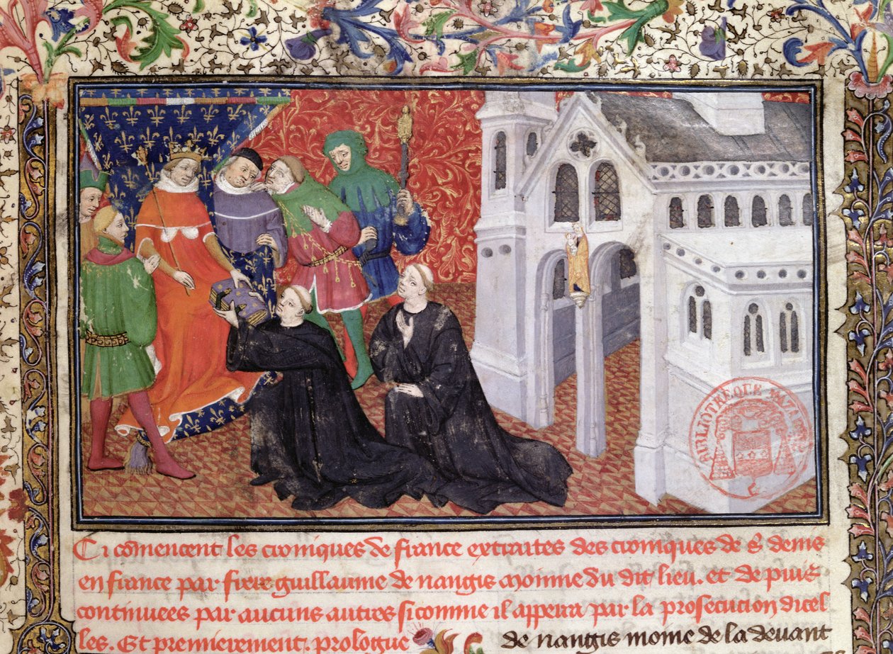 Guillaume de Nangis (d.130003) présente son livre à Philippe IV (1268-1314) le Bel, roi de France de 1285-1314 - French School