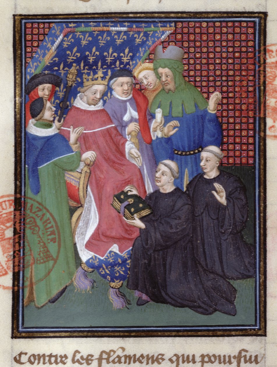 Guillaume de Nangis (d.1300 ou 1303) présente son livre à Philippe IV le Bel, roi de France de 1285 à 1314 (détail) - French School
