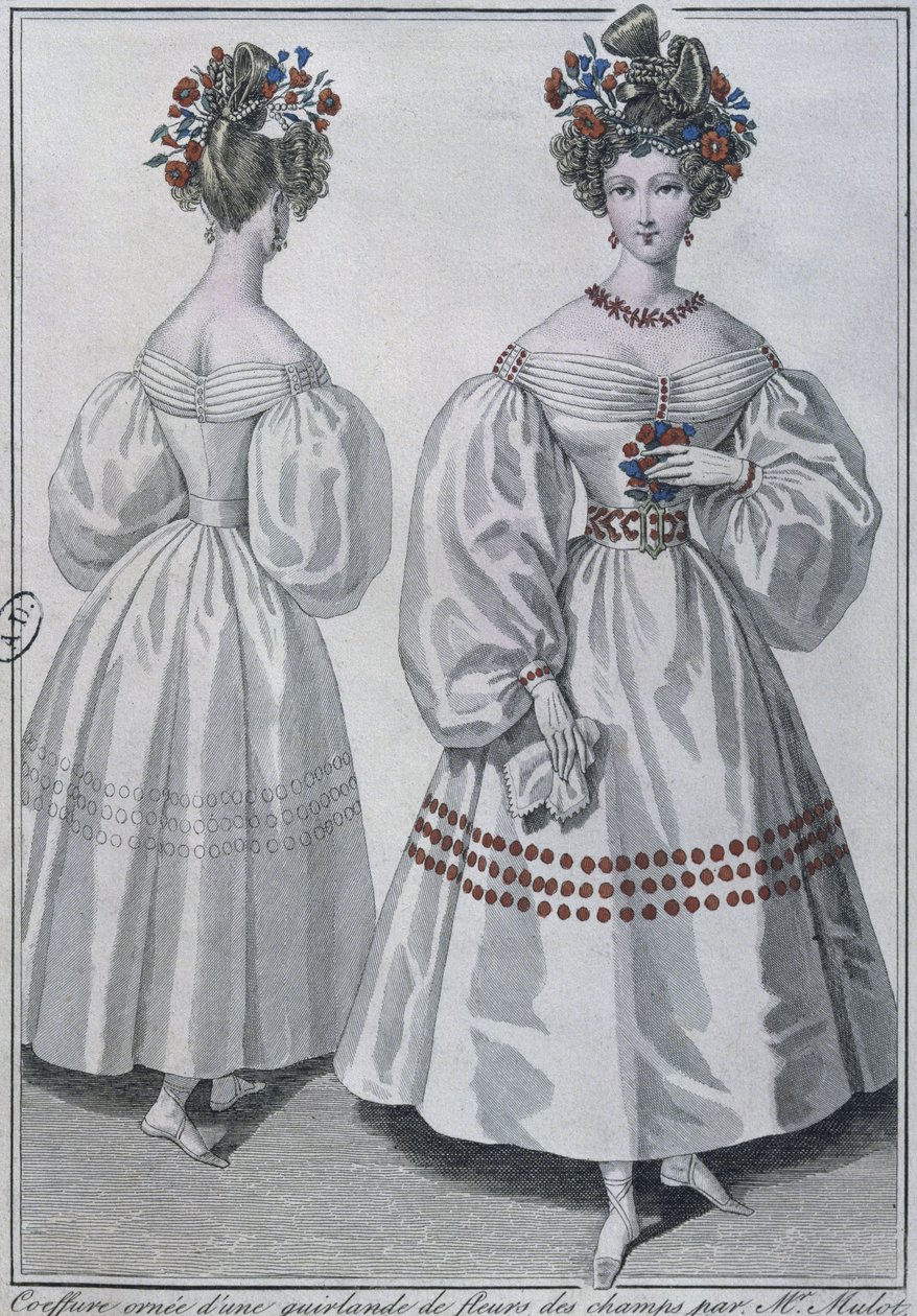 Coiffure avec une guirlande de fleurs sauvages, Paris, 1829 - French School