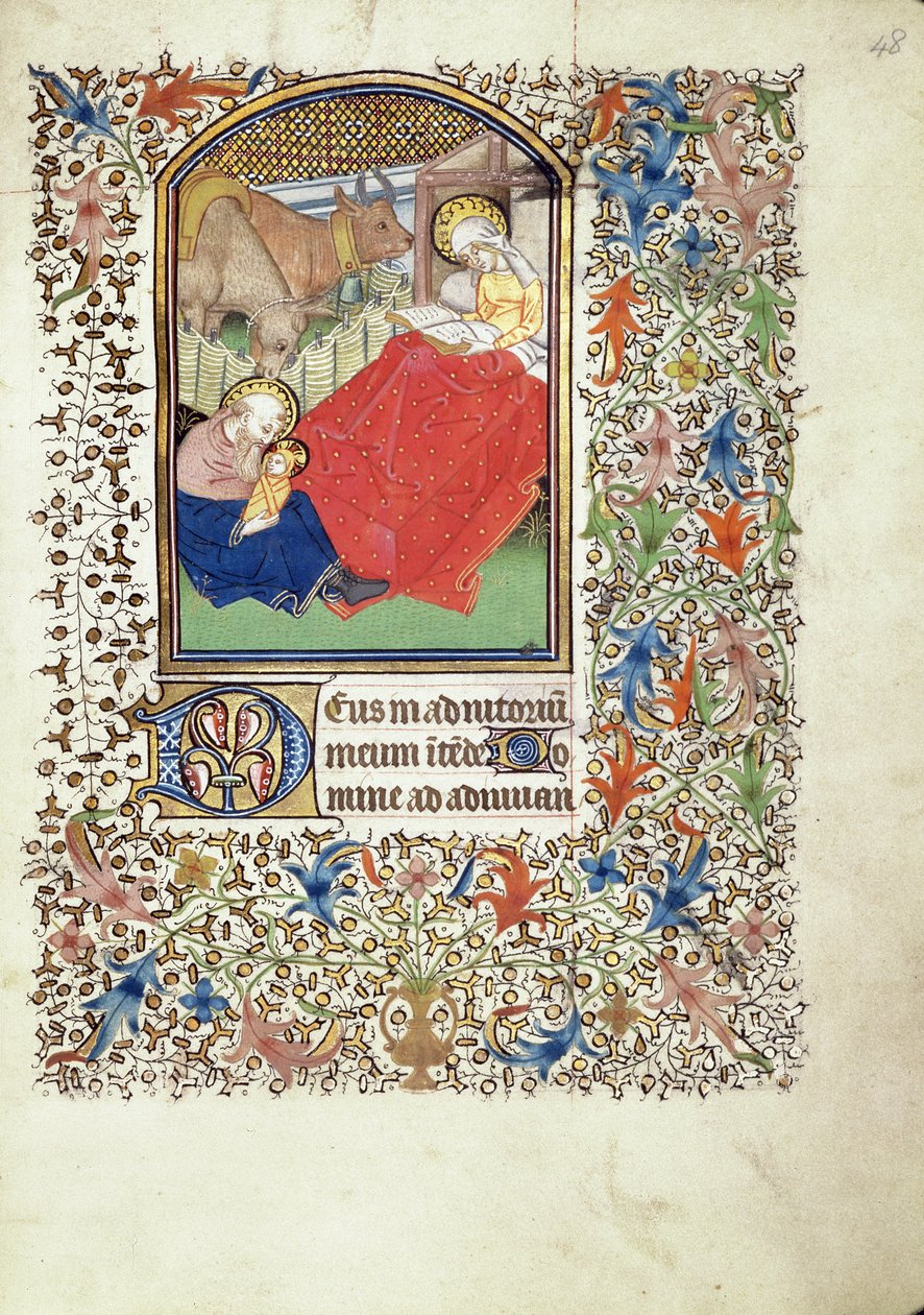 Geburt Jesu, aus dem Stundenbuch des "Meister des Jacques de Besançon" - French School