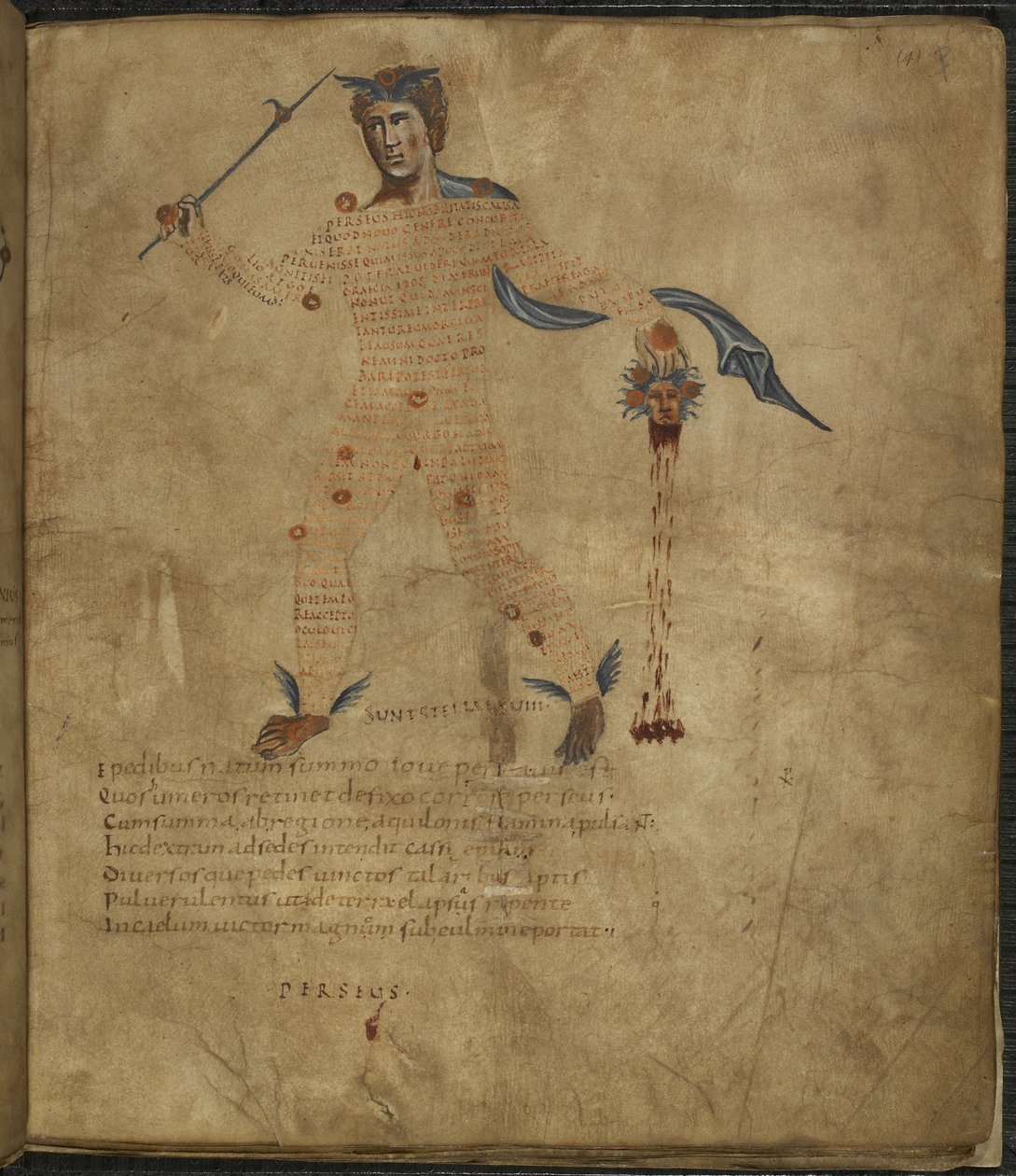 Illustration de Persée, un héros de la mythologie grecque, avec la tête de Méduse, du 