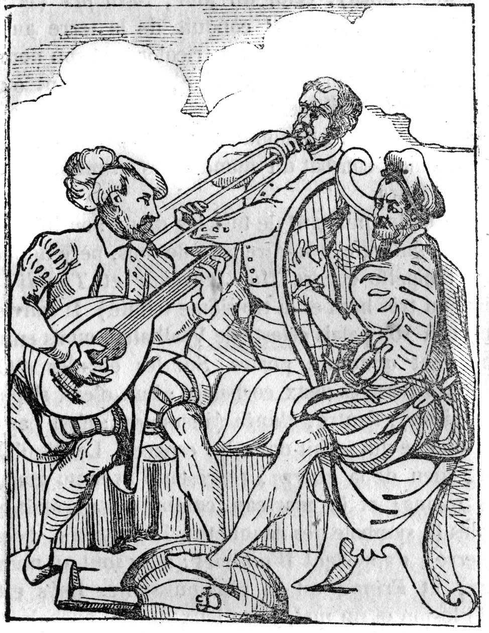 Joueurs de harpe et de luth (Cythara et Testudo) au XVIe siècle. Dans "Le magasin pittoresque" 1836 - French School