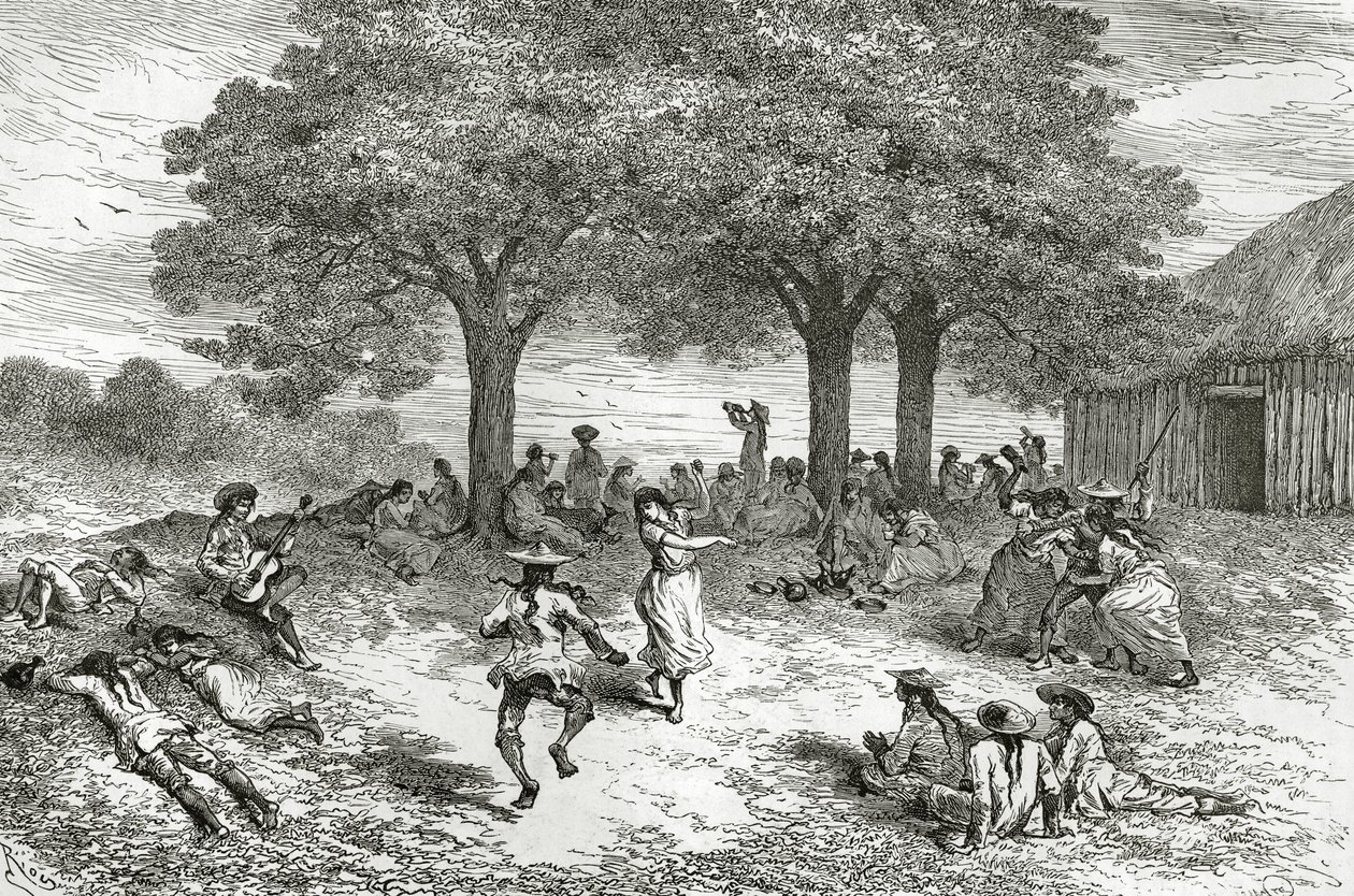 Récolte de coca, Pérou, illustration de la revue Le Tour du Monde, 1877 - French School