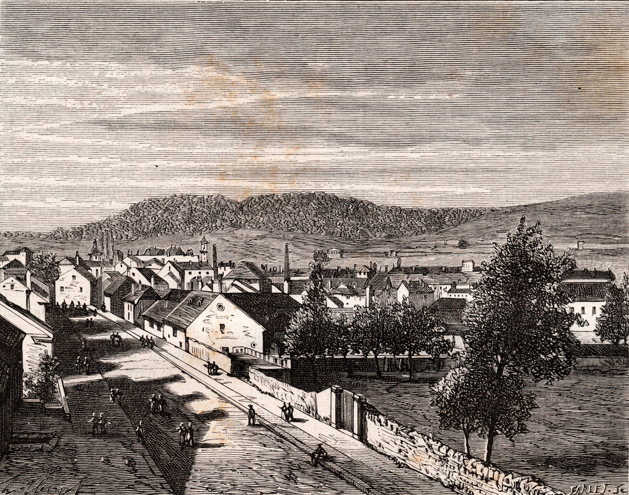 Héricourt - département de Saône-et-Loire - gravure dans "La France illustrée : géographie, histoire, administration statistique" par V.A. Malt-Brown. 1884 - French School