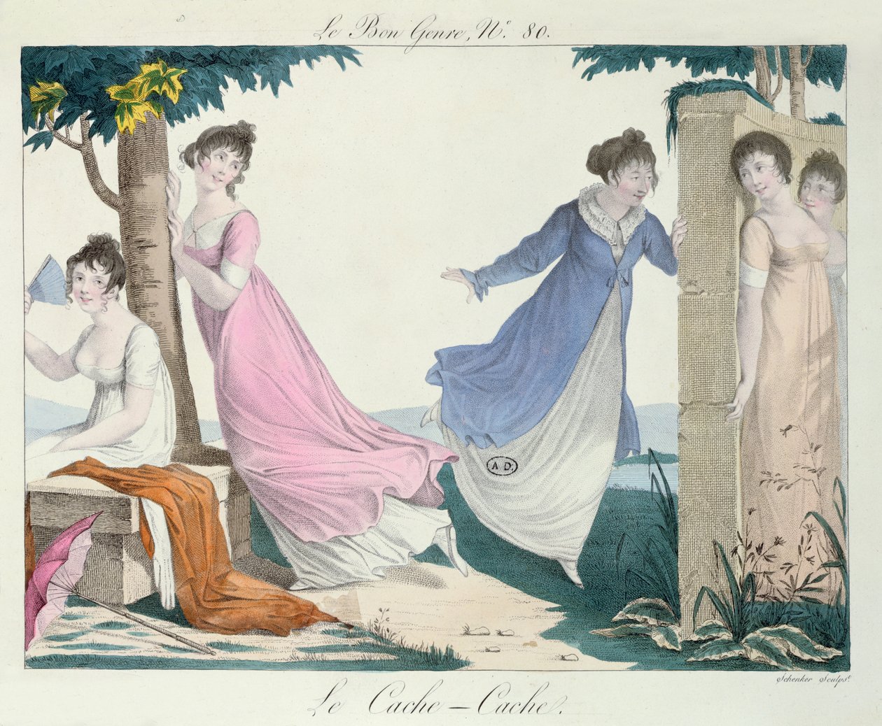 Cache-cache, illustration de Le Bon Genre, début du XIXe siècle - French School