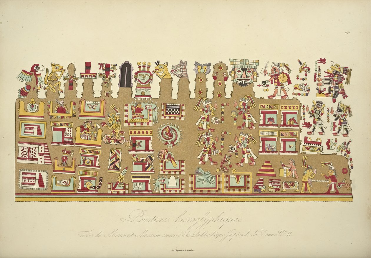 Peintures hiéroglyphiques du Manuscrit Mexicain II, conservé à la Bibliothèque Impériale de Vienne, illustration de Vues des Cordillères et Monuments des Peuples Indigènes de l