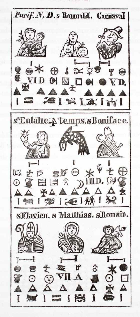 Caractères hiéroglyphiques dans un almanach - French School