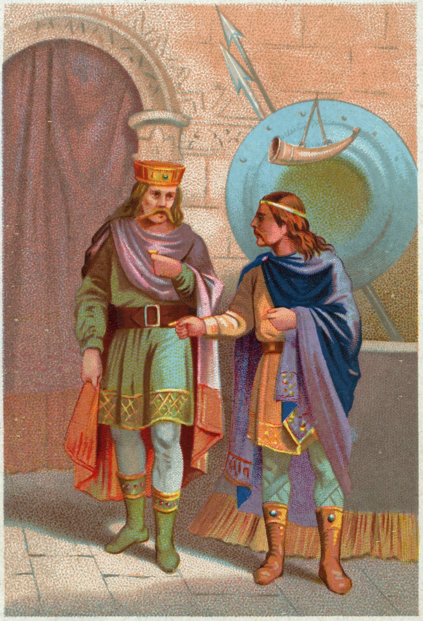 Histoire. France. Childéric Ier, roi mérovingien, expulsé par les Francs. Imagerie, France, vers 1900 (impression) - French School