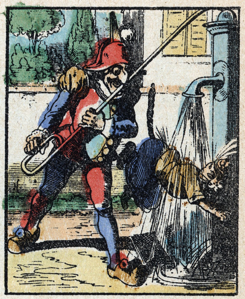Histoire du Dr. Pulcinella (Polichinelle). Gravure sur bois de l