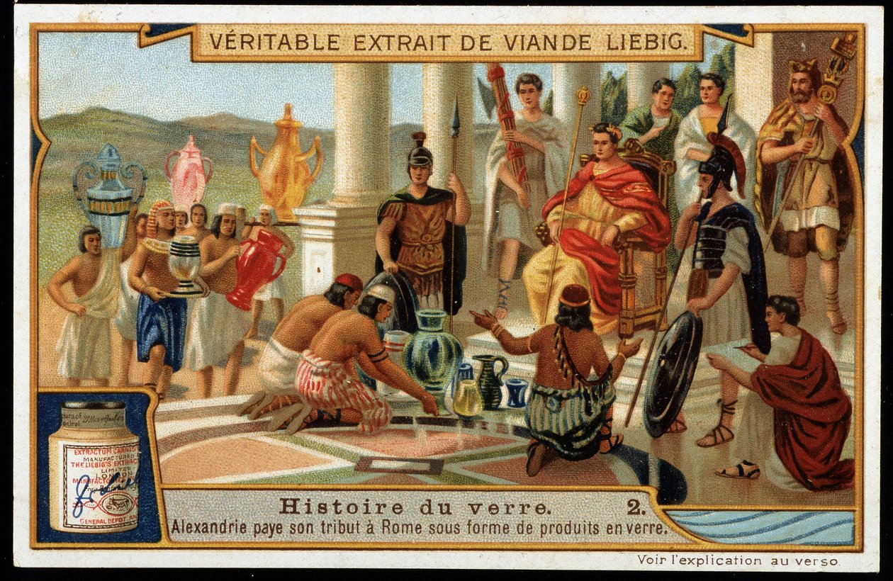 Histoire du verre: Alexandrie paie son tribut à Rome sous forme de produits en verre - Chromolithographie Liebig - French School