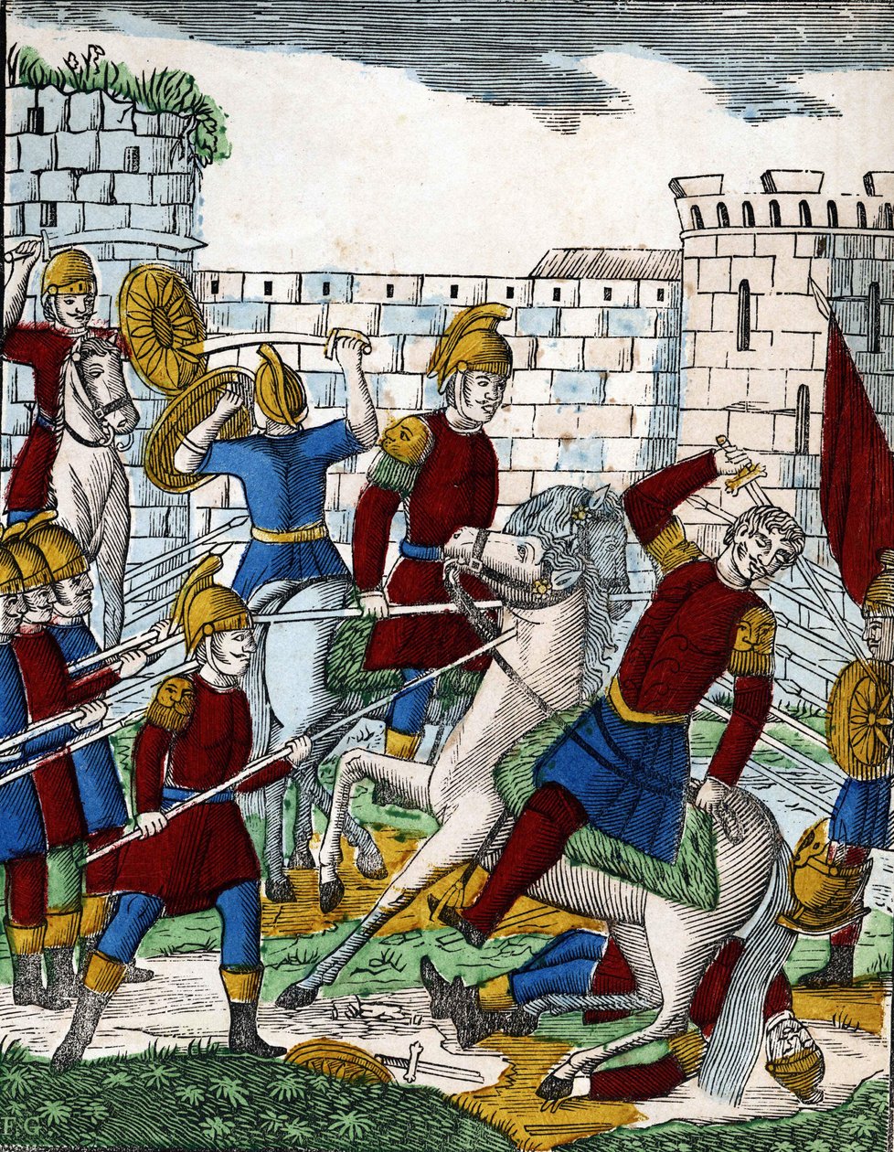 Histoire des quatre fils Aymon; Le traître Ganelon, embusqué dans la vallée de Soissons, tue le duc de Beauves d