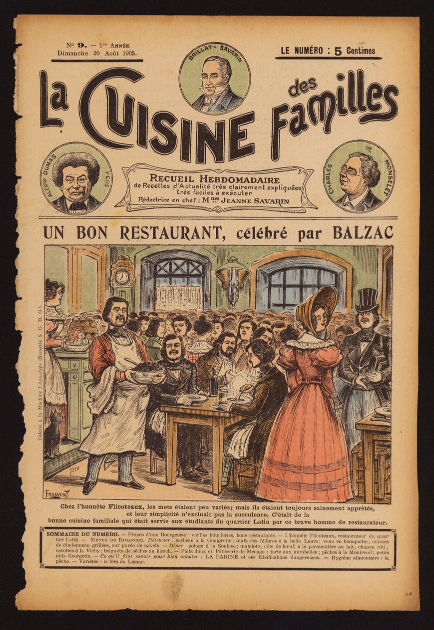 Honore de Balzac dînant au Flicoteaux, restaurant à Paris (gravure coloriée) - French School
