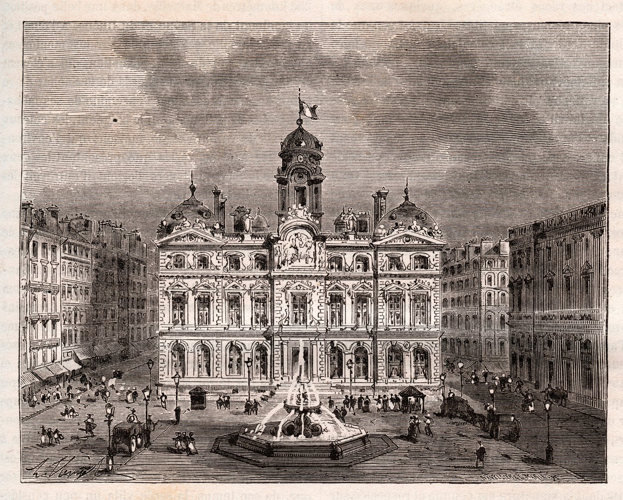 Hôtel de Ville de Lyon - gravure dans "La France illustrée : géographie, histoire, administration statistique" par V.A. Malt-Brown. 1884 - French School
