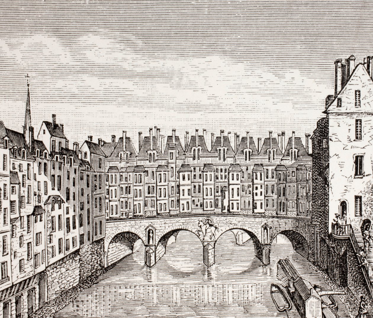 Maisons sur le pont Saint-Michel, Paris - French School