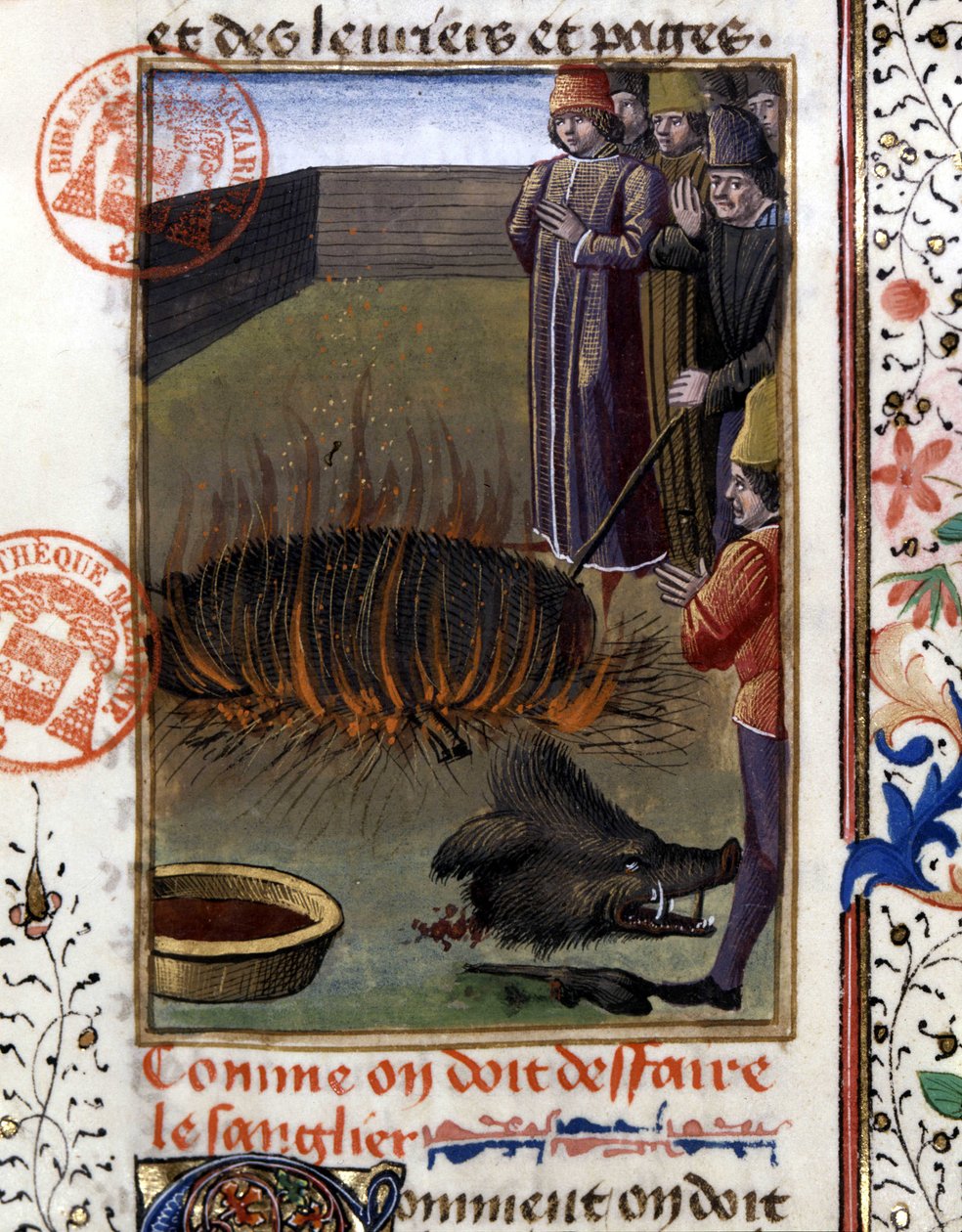 Comment dépecer un sanglier - dans "Livre de chasse de Gaston Phoebus, Comte de Foix, Seigneur de Béarn" - French School